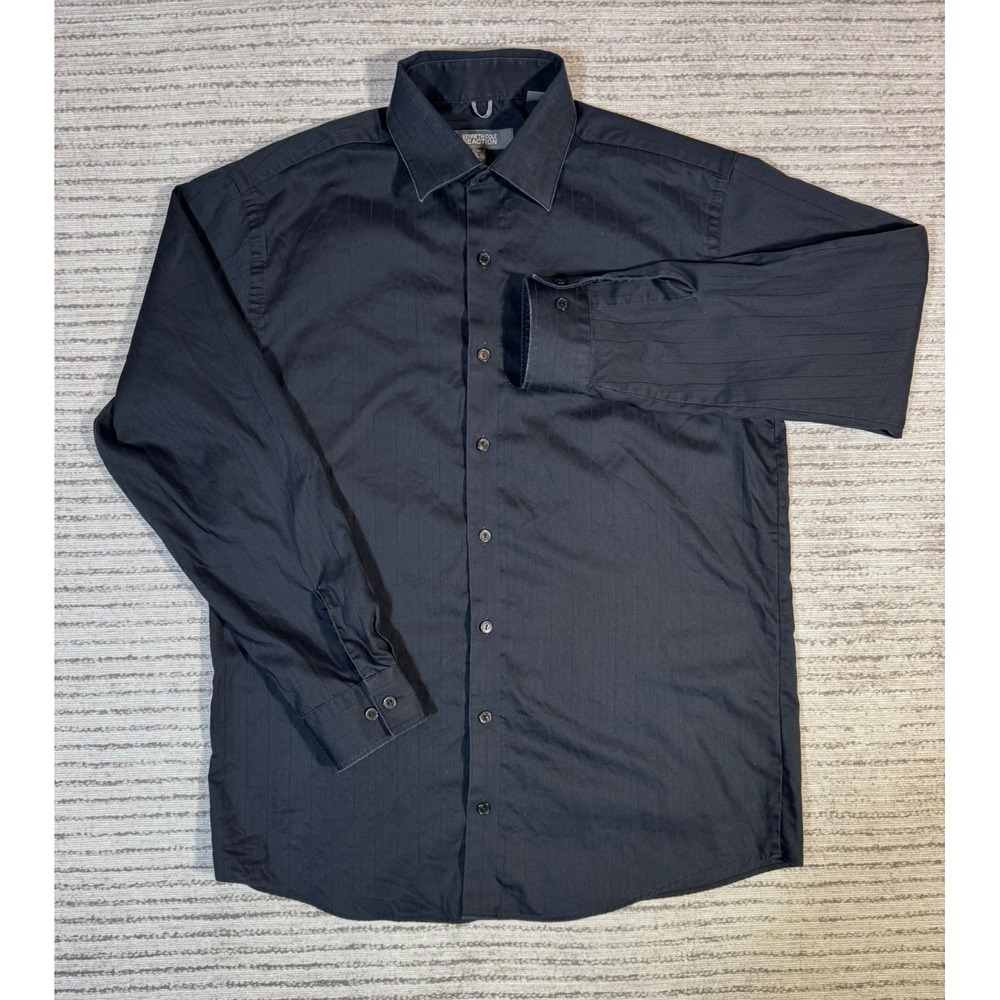 Kenneth Cole Reaction Mens M 15.5 32-33 Black Wrinkle Free Cotton Dress Shirt